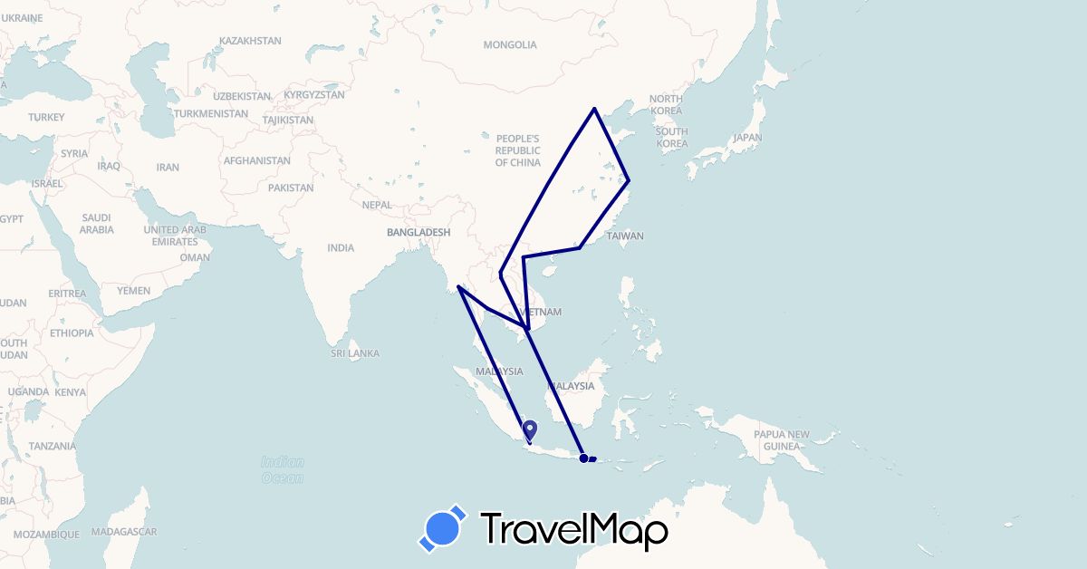 TravelMap itinerary: driving in China, Hong Kong, Indonesia, Laos, Myanmar (Burma), Thailand, Vietnam (Asia)